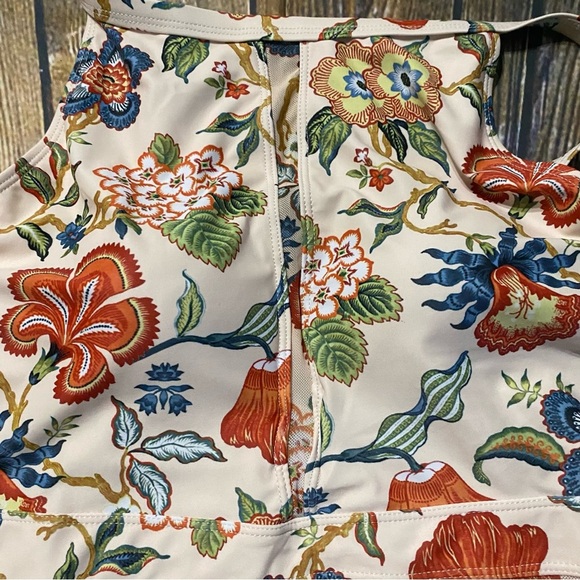 Orange Blue Floral Lightly Padded One Piece Swimsuit - Picture 2 of 5